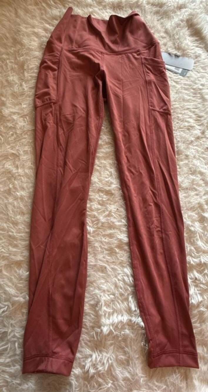 Yogalicious Lux Carbon Lux Hi Rise V-Back Side Pocket Ankle Leggings in Terracot